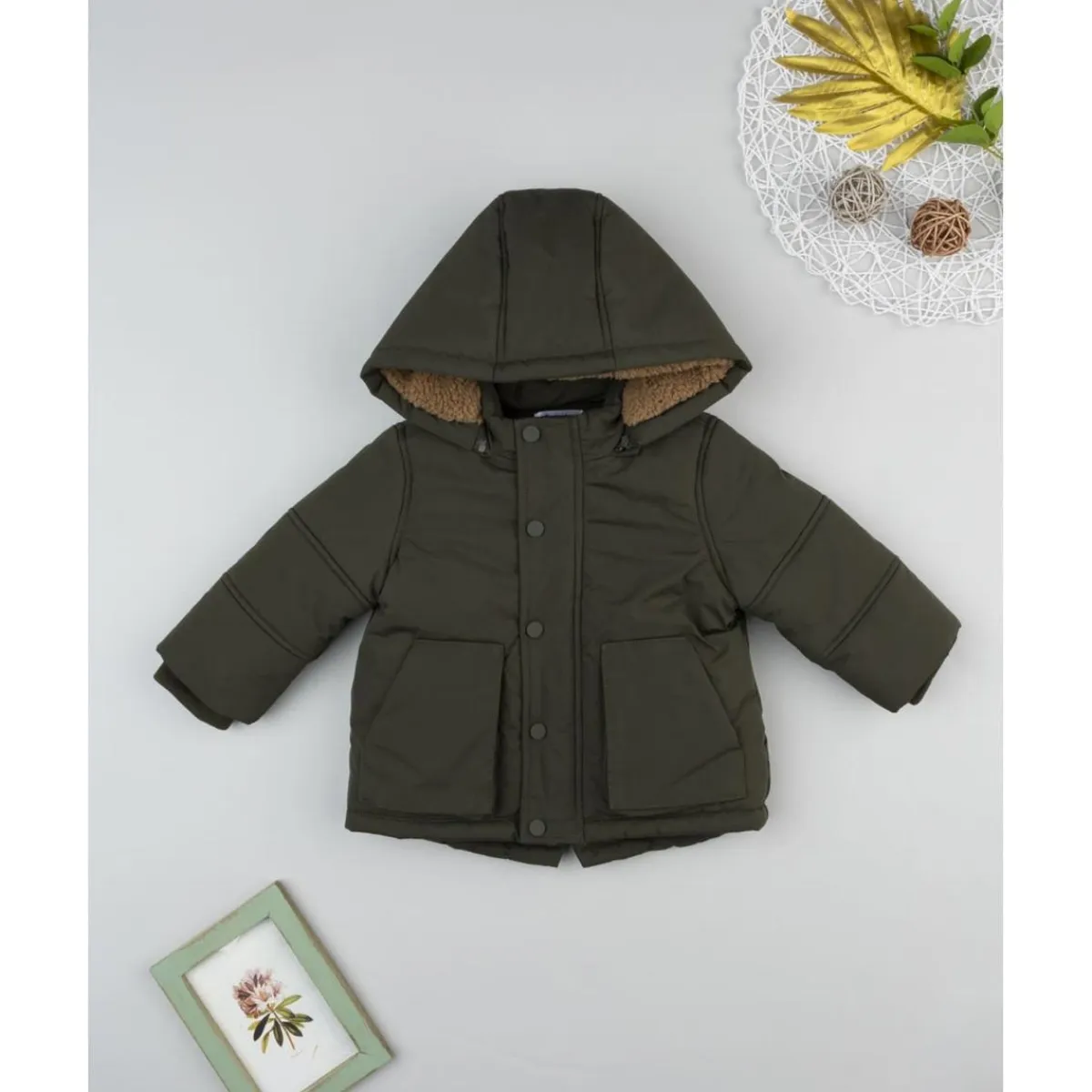 Abrigo acolchado verde con pelo sintético para niño*Prenatal New