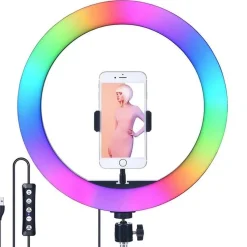 New Aro de luz 26 cm Led 9 colores con trípode 210 cm Figuras De Acción