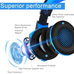 Hot Auriculares Gaming con LED y control de volumen para consola PS4, XBOX y PC Azul Electrónicos