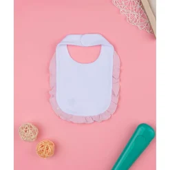 Outlet Babero para Niña Blanco y Rosa con Volantes Recién Nacido·Ropa Y Accesorios|Ropa Y Accesorios·Baberos