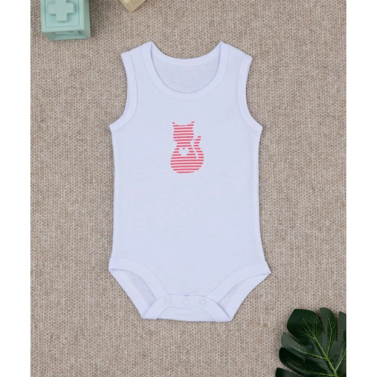 Body Infantil de Algodón Blanco con Estampado de Gatito*Prenatal Best