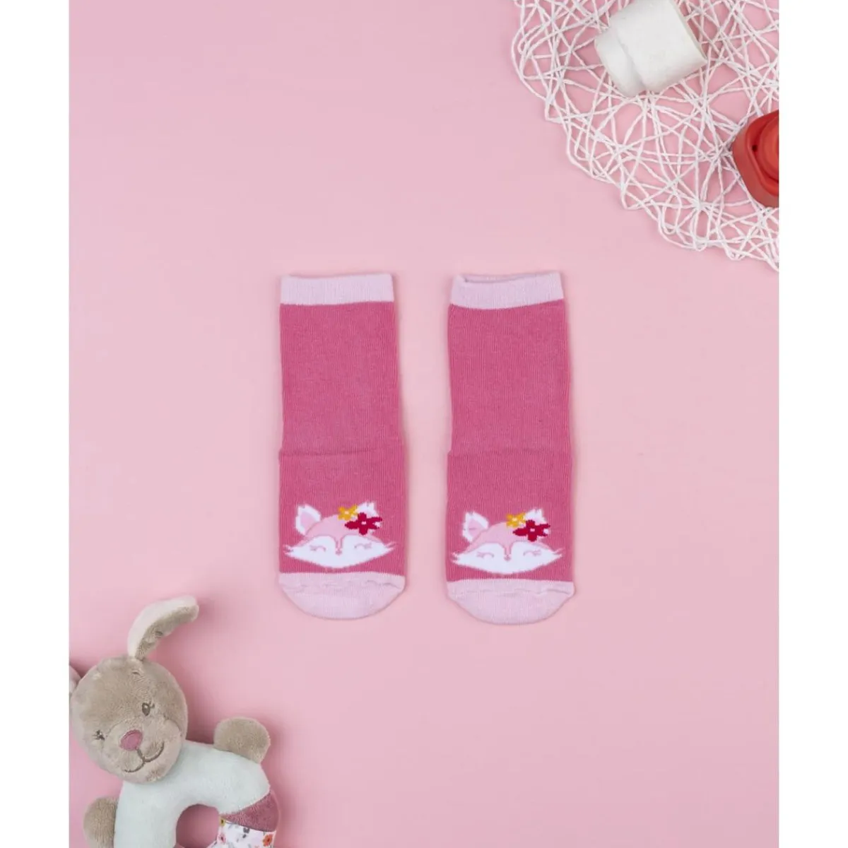 Calcetines antideslizantes fucsia con motivo de zorro*Prenatal Discount