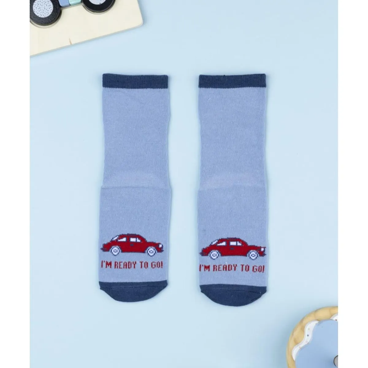 Calcetines antideslizantes niño azul con coches*Prenatal Sale