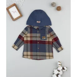 Camisa de franela multicolor con capucha para niño*Prenatal Outlet