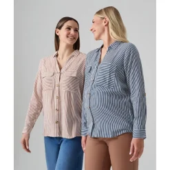 Camisa premamá rayas blancas y azules con bolsillos*Prenatal Sale