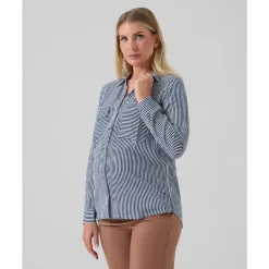 Camisa premamá rayas blancas y azules con bolsillos*Prenatal Sale