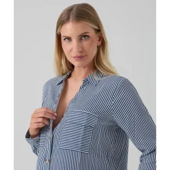 Camisa premamá rayas blancas y azules con bolsillos*Prenatal Sale