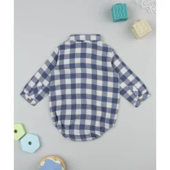 Camisa-body de franela para niño a cuadros blanco y azul*Prenatal Best