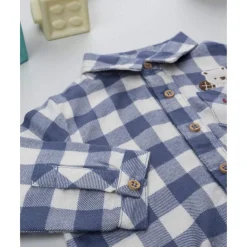 Camisa-body de franela para niño a cuadros blanco y azul*Prenatal Best