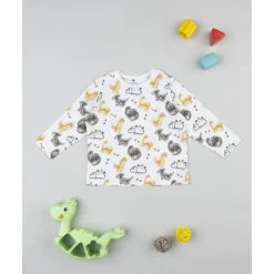 Camiseta blanca de niño con estampado de dinosaurios*Prenatal Clearance
