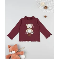 Camiseta burdeos de manga larga con oso para niña*Prenatal New