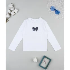Discount Camiseta cuello alto niña blanca con lazo Niña·Niña 2-10 Años|Niña 2-10 Años·Camisas Y Camisetas