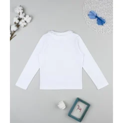Discount Camiseta cuello alto niña blanca con lazo Niña·Niña 2-10 Años|Niña 2-10 Años·Camisas Y Camisetas