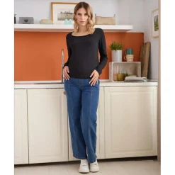 Camiseta de lactancia negra de jersey de algodón*Prenatal