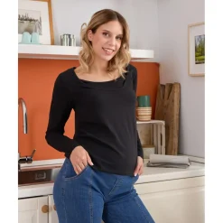 Camiseta de lactancia negra de jersey de algodón*Prenatal