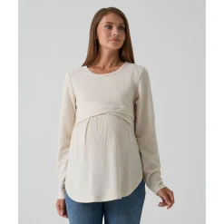 Camiseta de lactancia y premamá en tejido waffle color crema*Prenatal Online