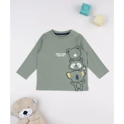 Camiseta de manga larga para niño verde con osito Niño·Bebé Niño 3-36 Meses|Bebé Niño 3-36 Meses·Camisas Y Camisetas