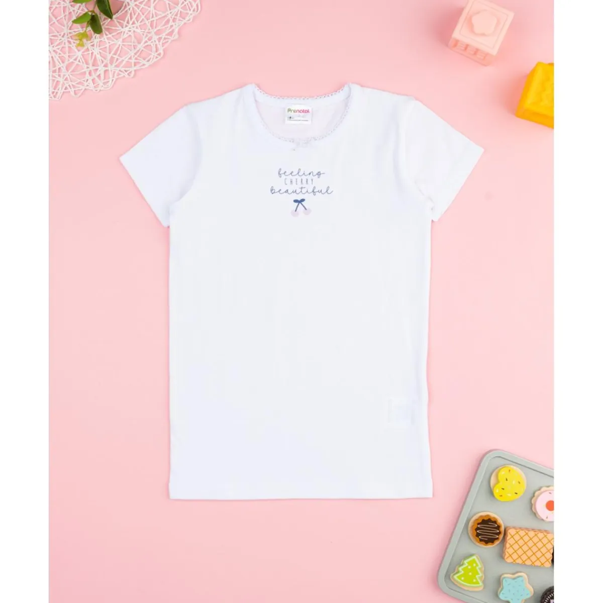 Camiseta niña blanca con estampado de cerezas*Prenatal Online