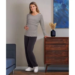 Online Camiseta premamá de lactancia negro y beige a rayas Premamá·Moda|Moda·Camisetas