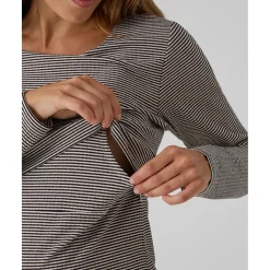 Online Camiseta premamá de lactancia negro y beige a rayas Premamá·Moda|Moda·Camisetas