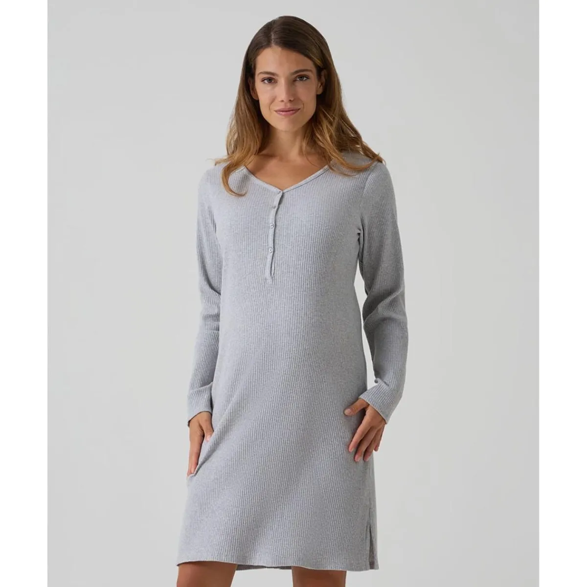 Outlet Camisón premamá gris de canalé Premamá·Íntimo Y Noche|Íntimo Y Noche·Pijamas Y Camisones