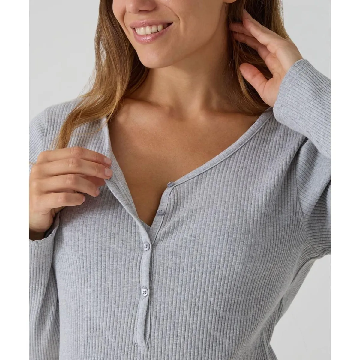 Outlet Camisón premamá gris de canalé Premamá·Íntimo Y Noche|Íntimo Y Noche·Pijamas Y Camisones