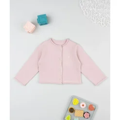 Cardigan rosa de punto con cuello redondo para niña*Prenatal