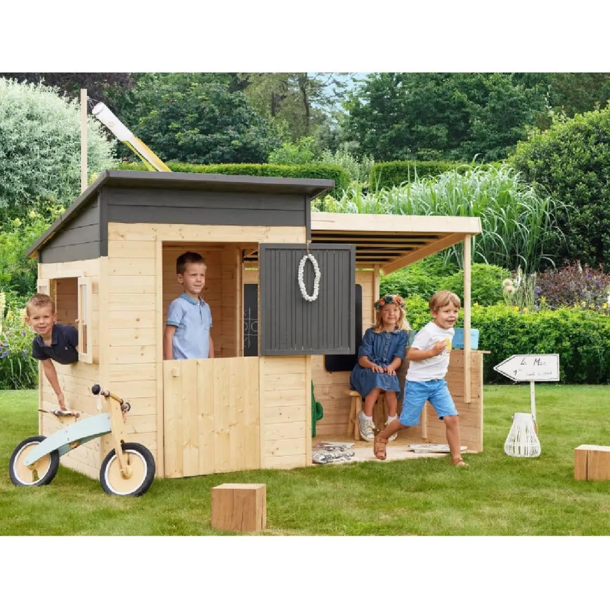 Casa infantil de madera con terraza cubierta San Diego*SOULET Outlet