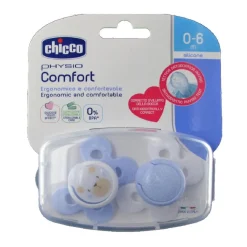 - Pack 2 Chupetes Physio Comfort silicona 0-6M Azul*CHICCO New