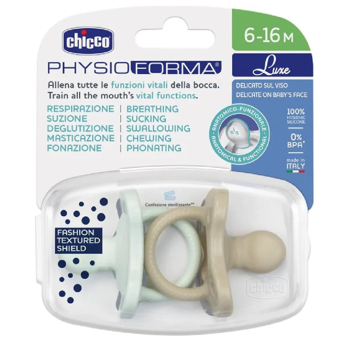 - Pack 2 chupetes PhysioForma Luxe 6-16M - Azul*CHICCO Hot
