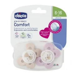 - Pack 2 Chupetes Physio Comfort silicona 6-16M Rosa*CHICCO