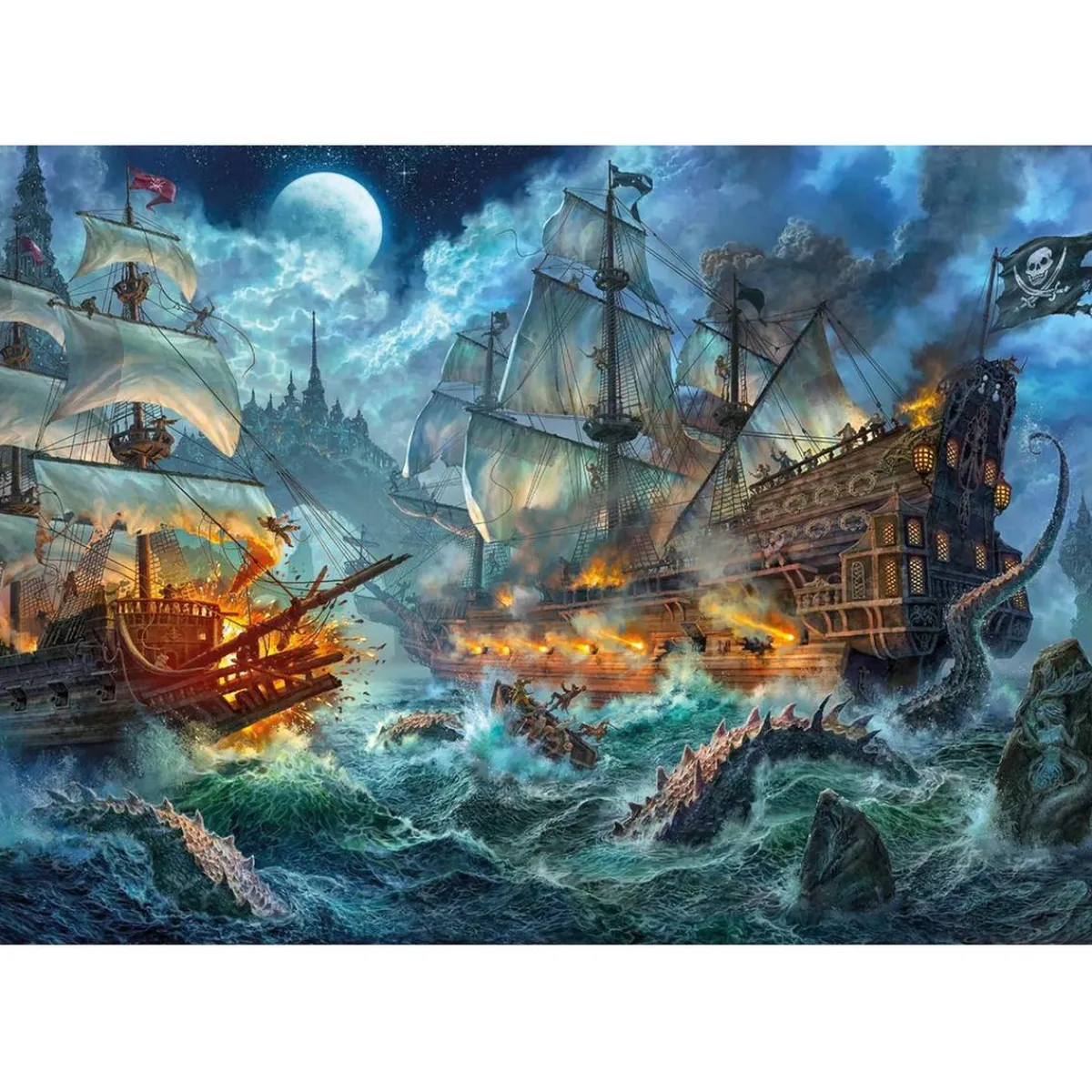 - Batalla de Piratas - Puzzle de 1000 Piezas para Adultos, Ilustración Multicolor ㅤ Juegos Y Puzzles