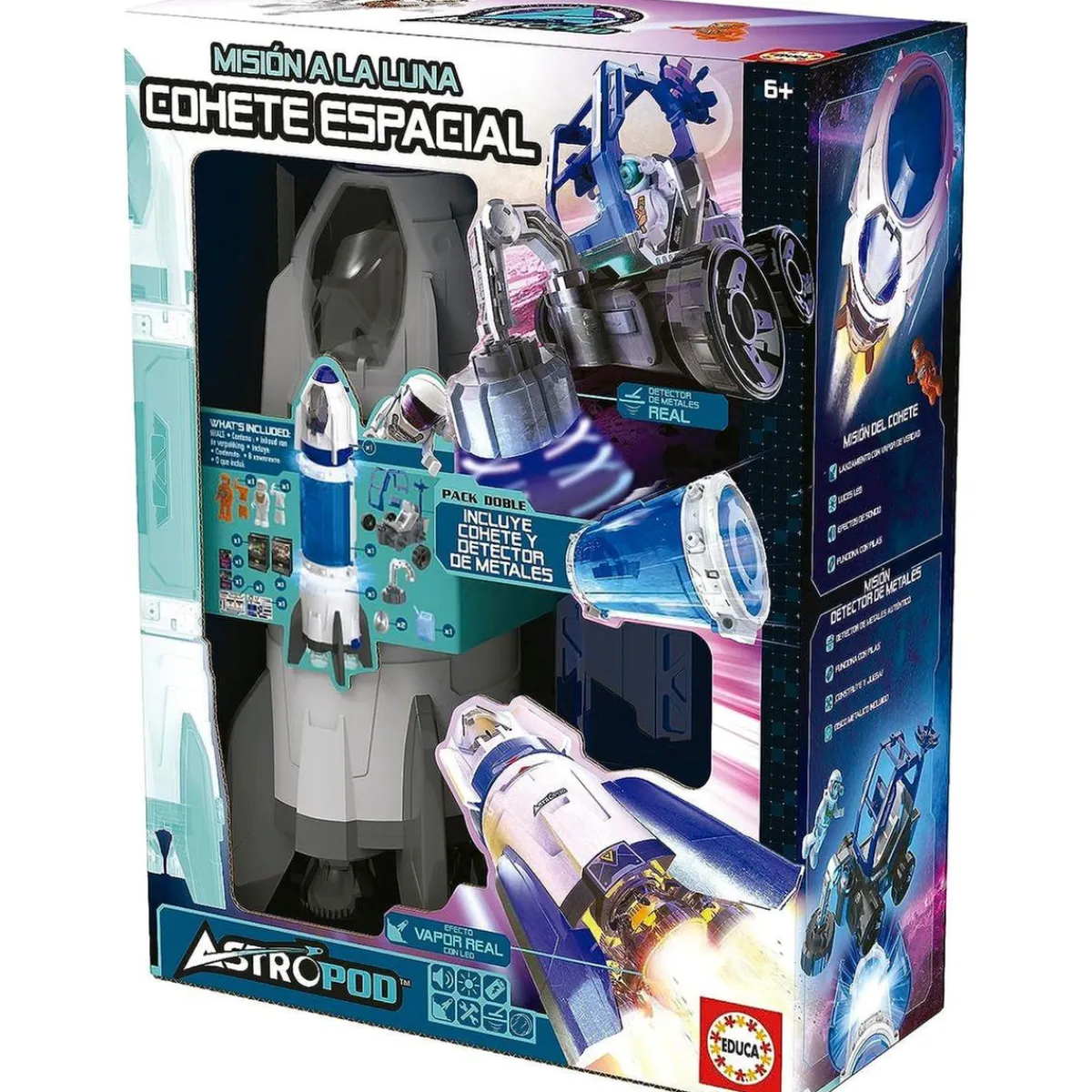 New Cohete espacial construye y juega con luces y sonido, vehículo lunar y detector de metales real Steam