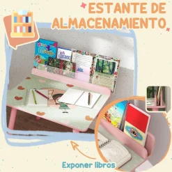 Conjunto de mesa y silla con estante integrado Rosa*AIYAPLAY Outlet