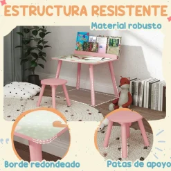 Conjunto de mesa y silla con estante integrado Rosa*AIYAPLAY Outlet