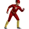 DC Cómics - Disfraz Flash Black Line Deluxe con pecho musculoso y máscara ㅤ*RUBIE'S Online