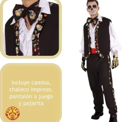 New Disfraz adulto Catrin Pancho con pajarita y chaleco impreso ㅤ Disfraces|Halloween