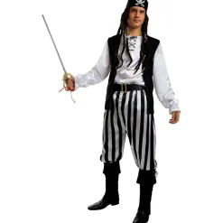 Online Disfraz de pirata a rayas para hombre - Colección blanca y negra L Disfraces|Halloween
