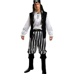 Online Disfraz de pirata a rayas para hombre - Colección blanca y negra L Disfraces|Halloween
