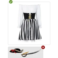Hot Disfraz de Pirata a rayas para mujer - Colección blanco y negro - Talla M Disfraces|Halloween