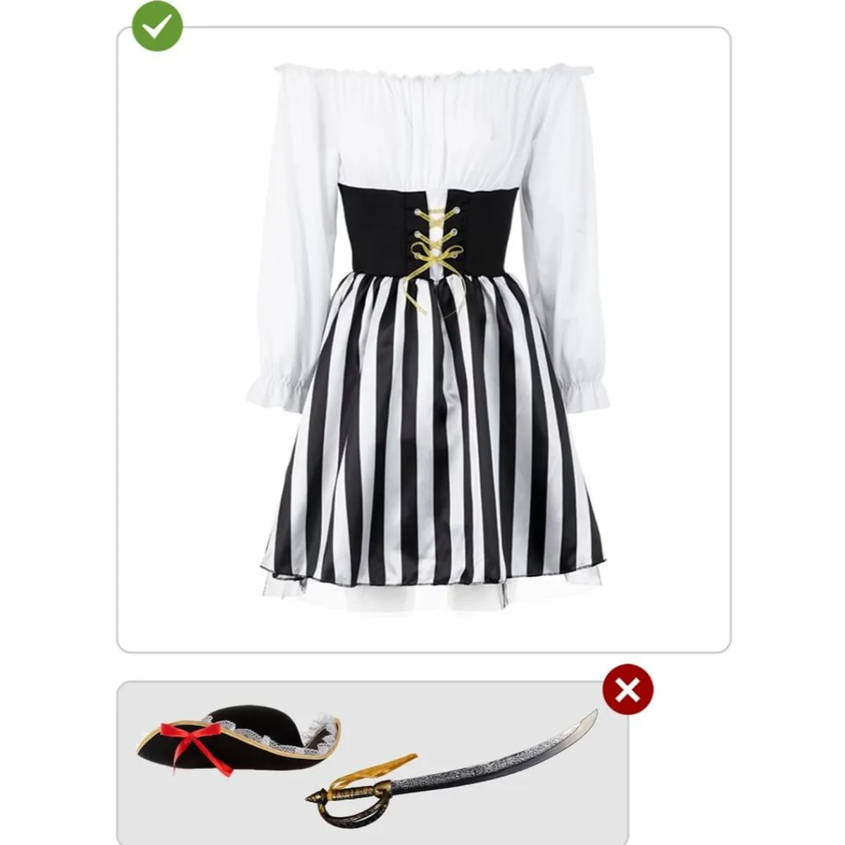 Hot Disfraz de Pirata a rayas para mujer - Colección blanco y negro - Talla M Disfraces|Halloween