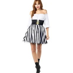 Hot Disfraz de Pirata a rayas para mujer - Colección blanco y negro - Talla M Disfraces|Halloween