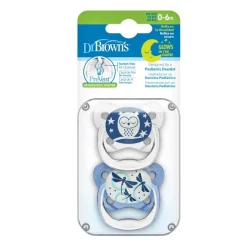 - 2 Chupetes Prevent Nocturno 0-6M Azul*DR. BROWN'S Hot