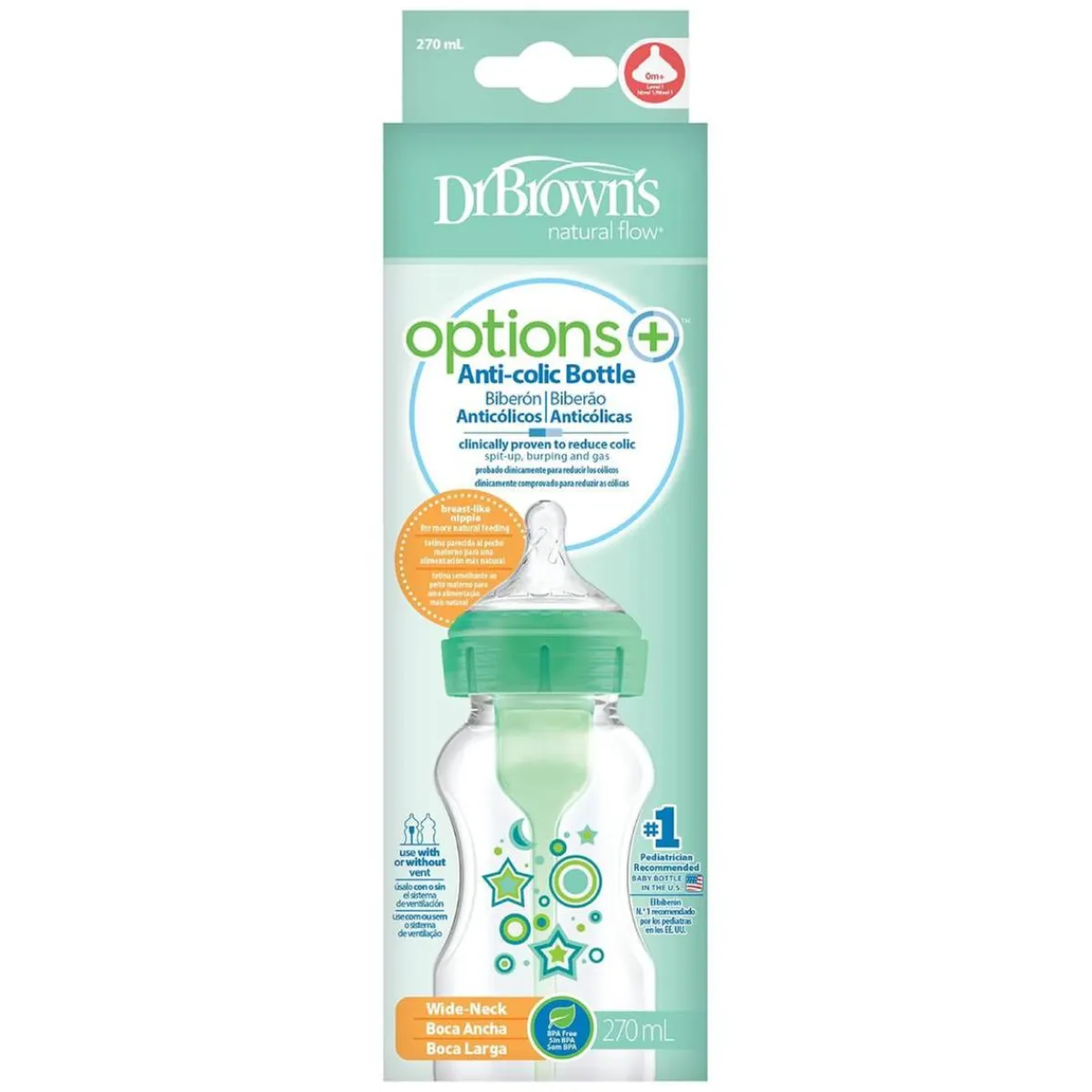 Outlet - Biberón Anticólico Options+ Boca Ancha 270 ml - Verde Biberones Y Chupetes·Biberones