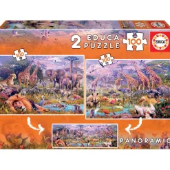 Hot Educa Borrás - Animales Salvajes Pack Puzzles 2x100 Piezas Juegos Y Puzzles