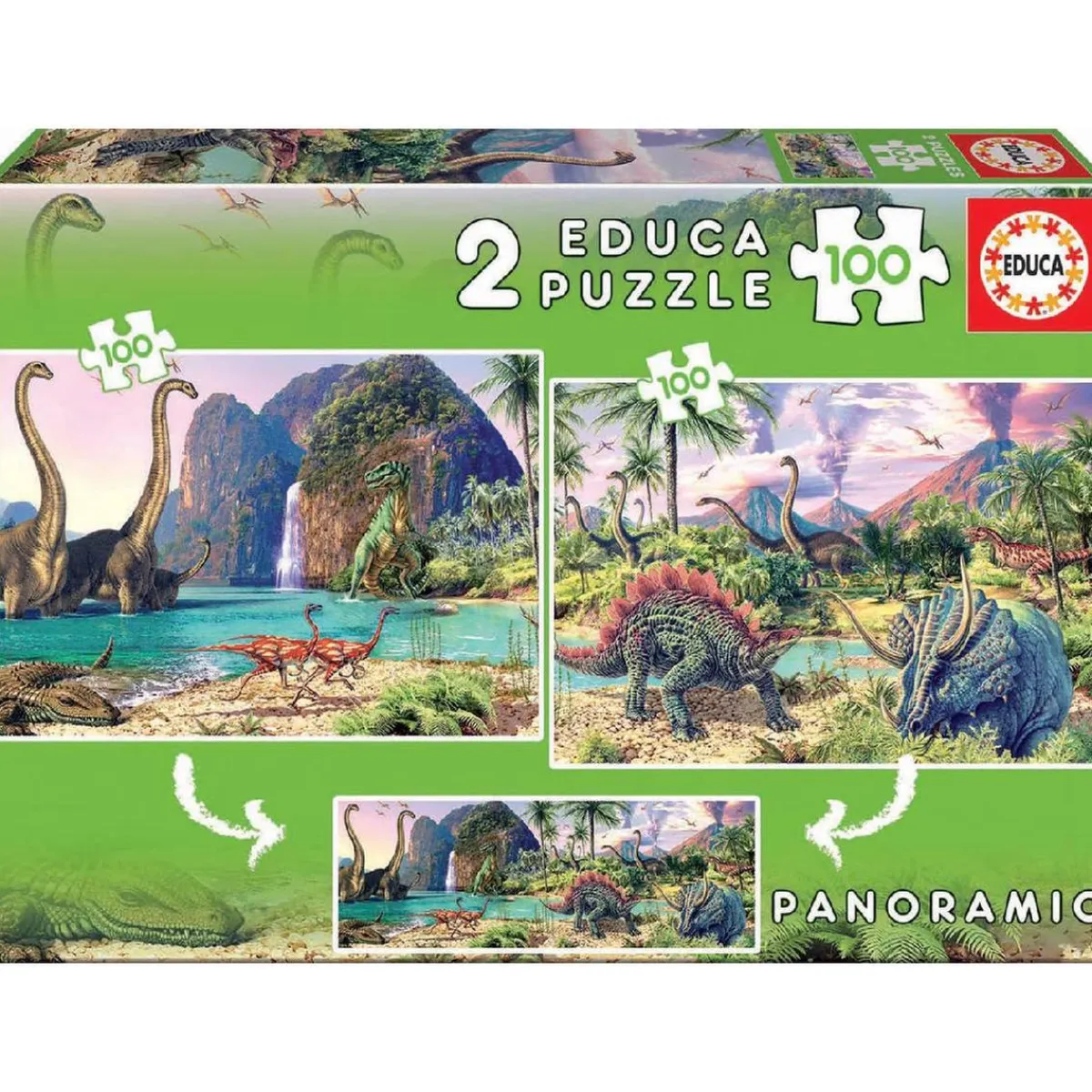 Clearance Educa Borrás - Dino World Pack Puzzles 2x100 Piezas Juegos Y Puzzles