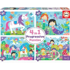 Discount Educa Borrás - Mundo de fantasía - Pack 4 puzzles progresivos Juegos Y Puzzles