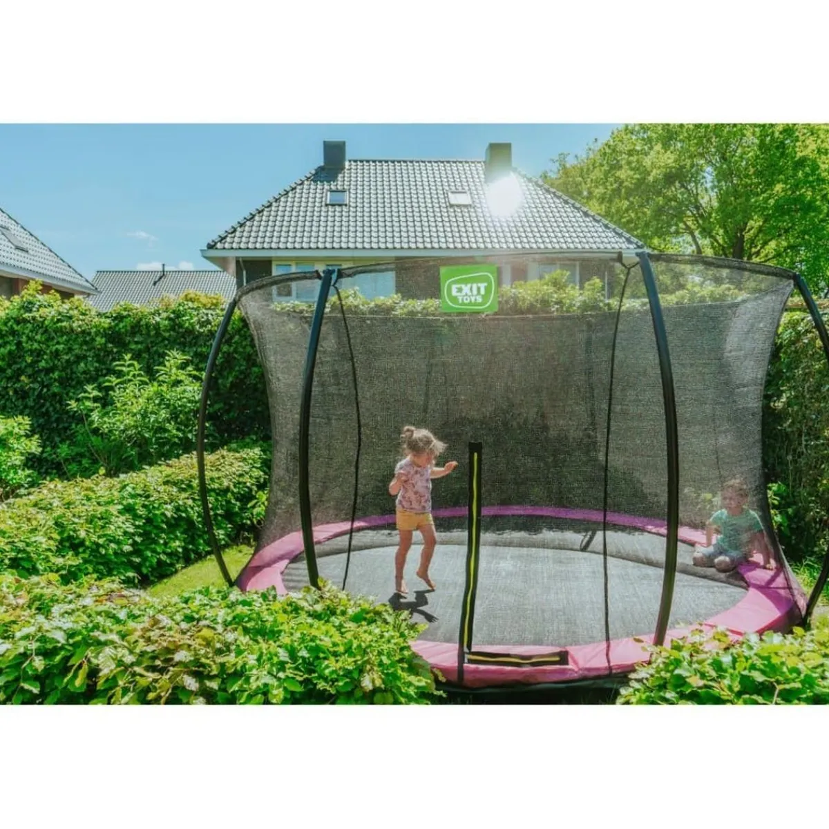 Exit - Cama elástica Silhouette redonda de suelo rosa 366 cm*Exit Toys Discount