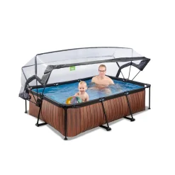 New Exit - Piscina aspecto madera 220 x 150 x 60 cm con bomba de filtro y cúpula Piscinas|Juguetes De Verano