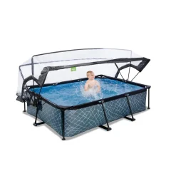 Exit - Piscina aspecto piedra 220 x 150 x 60 cm con bomba de filtro y cúpula*Exit Toys